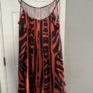 Chic Navy Blue and Orange Print Sun Dress